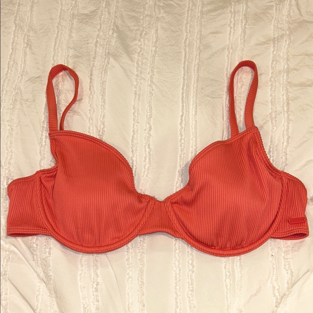 Roxy Ribbed Coral Orange Bikini Top